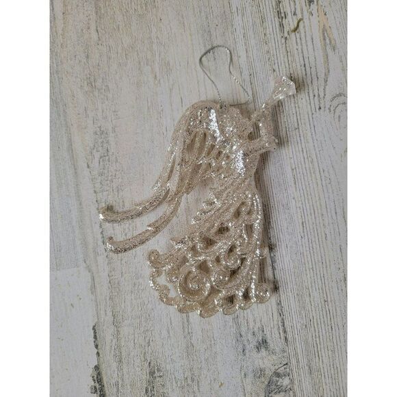 Silver cherub angel glitter horn ornament Xmas decor - Picture 1 of 6